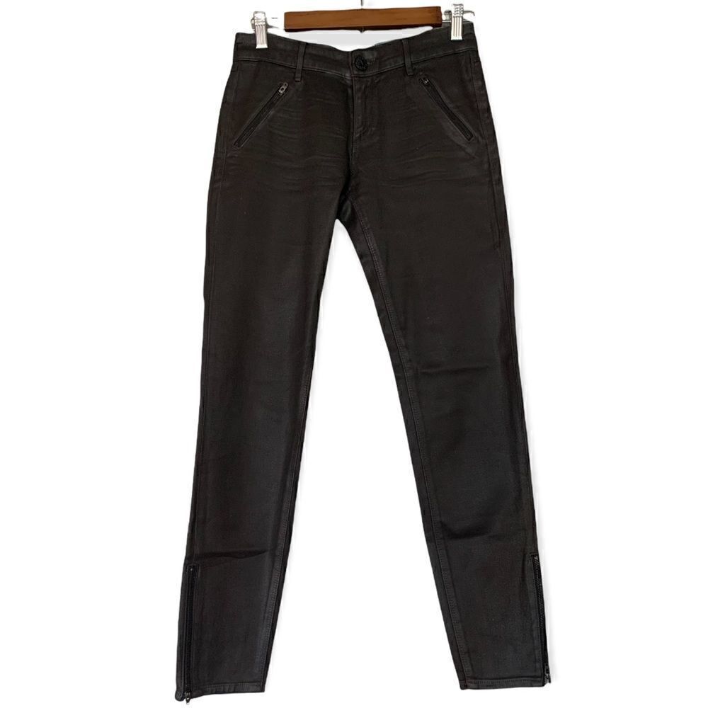 HABITUAL women’s moto skinny coated jeans in chocolate sz 25